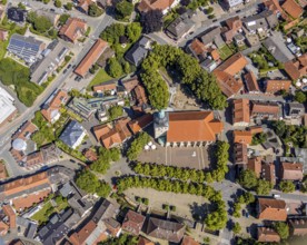 Aerial view, catholic St. Martinus collegiate church and parish church, town centre, Nottuln,