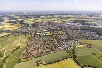 Aerial view, view of the town, Sportpark Nottuln, St. Martinus Stifts- und Pfarrkirche, Nottuln,