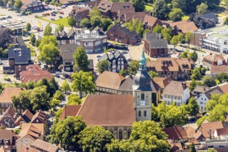 Aerial view, catholic St. Martinus collegiate church and parish church, town centre, Nottuln,