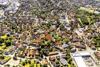 Aerial view, catholic St. Martinus collegiate church and parish church, town centre, Nottuln,