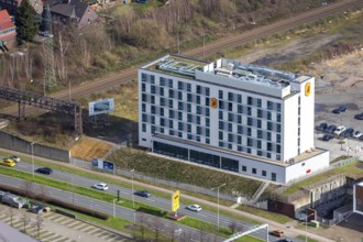 Aerial view, Hotel Super 8 by Wyndham Oberhausen, Oberhausen, Ruhr area, North Rhine-Westphalia,