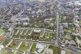 Aerial view, housing estate Knappenviertel, Bunkermuseum Oberhausen, multi-generation house of the
