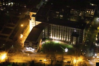 Aerial view, city hall Oberhausen, city administration, night photography, Schwartzstraße,