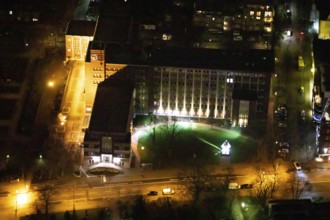 Aerial view, city hall Oberhausen, city administration, night photography, Schwartzstraße,