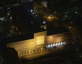 Aerial view, city hall Oberhausen, city administration, night photography, Schwartzstraße,