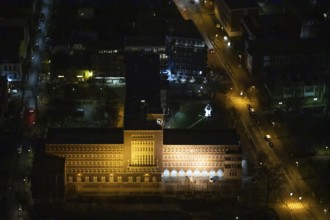 Aerial view, city hall Oberhausen, city administration, night photography, Schwartzstraße,