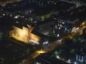 Aerial view, city hall Oberhausen, city administration, night photography, Schwartzstraße,