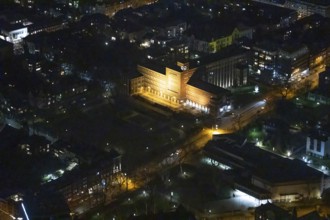 Aerial view, city hall Oberhausen, city administration, night photography, Schwartzstraße,