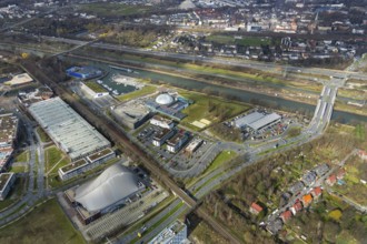 Aerial view, Stage Metronom Theater, AQUApark Oberhausen adventure pool, Marinapark, Oberhausen,