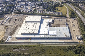 Aerial view, new access road, Oberhausen-Waldteich new EDEKA logistics centre for the Rhine-Ruhr