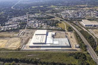 Aerial view, new access road, Oberhausen-Waldteich new EDEKA logistics centre for the Rhine-Ruhr