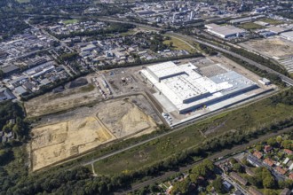 Aerial view, new access road, Oberhausen-Waldteich new EDEKA logistics centre for the Rhine-Ruhr