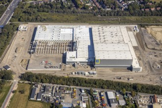 Aerial view, new access road, Oberhausen-Waldteich new EDEKA logistics centre for the Rhine-Ruhr