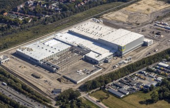 Aerial view, new access road, Oberhausen-Waldteich new EDEKA logistics centre for the Rhine-Ruhr