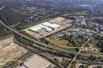 Aerial view, new access road, Oberhausen-Waldteich new EDEKA logistics centre for the Rhine-Ruhr