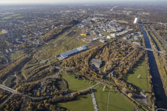Aerial view, Neue Mitte, CentrO site, gasometer renovation measures, Poco Einrichtungsmarkt,