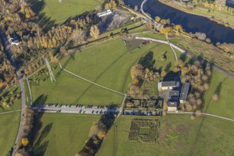 Aerial view, Haus Ripshorst, Information Centre Emscher Landscape Park, Borbeck, Oberhausen, Ruhr