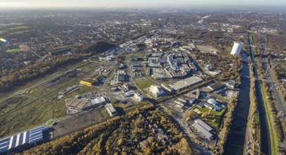 Aerial view, Neue Mitte, CentrO site, gasometer renovation measures, Poco Einrichtungsmarkt,