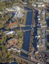Aerial view, CentrO Promenade, CentrO Ferris wheel, canal, Marienviertel Ost, Oberhausen, Ruhr