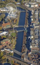 Aerial view, CentrO Promenade, CentrO Ferris wheel, canal, Marienviertel Ost, Oberhausen, Ruhr