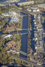 Aerial view, CentrO Promenade, CentrO Ferris wheel, canal, Marienviertel Ost, Oberhausen, Ruhr