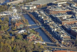 Aerial view, CentrO Promenade, CentrO Ferris wheel, canal, Marienviertel Ost, Oberhausen, Ruhr