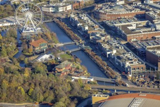 Aerial view, CentrO Promenade, CentrO Ferris wheel, canal, Marienviertel Ost, Oberhausen, Ruhr