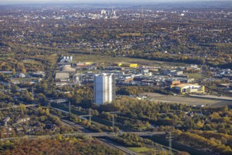 Aerial view, gasometer renovation, covered gasometer, CentrO Ferris wheel, Neue Mitte, Buschhausen,