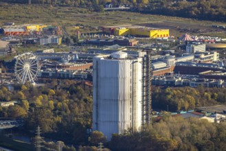 Aerial view, gasometer renovation, covered gasometer, CentrO Ferris wheel, Buschhausen, Oberhausen,