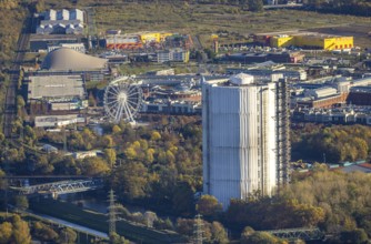 Aerial view, gasometer renovation, covered gasometer, CentrO Ferris wheel, Neue Mitte, Buschhausen,