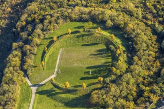 Aerial view, tree circle, landscaping Sterkrade, area of the former Sterkrade colliery, football