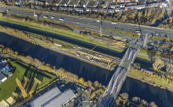 Aerial view, construction site between Rhine-Herne-Canal and Emscher, bridge Osterfelder Straße,