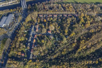 Aerial view, workers' housing estate Ripshorster Straße Werkstraße Thomasstraße, forest area,