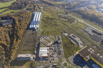 Aerial view, Landgard Cash & Carry, Hornbach Baumarkt, construction site Brammenring, Borbeck,