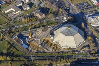 Aerial view, construction site renovation garden dome, Osterfeld, Oberhausen, Ruhr area, North
