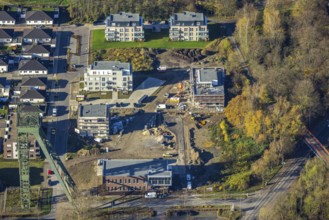 Aerial view, winding tower Osterfeld colliery, new building, residential complex for senior