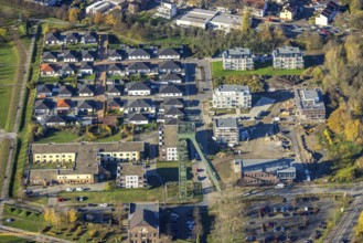 Aerial view, winding tower Osterfeld colliery, new building, residential complex for senior