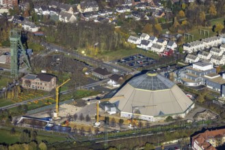 Aerial view, construction site renovation garden dome, Osterfeld, Oberhausen, Ruhr area, North