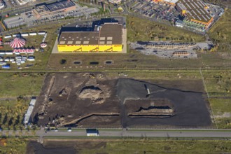 Aerial view, Landgard Cash & Carry, Hornbach Baumarkt, Poco Einrichtungsmarkt, construction site