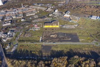 Aerial view, Landgard Cash & Carry, Hornbach Baumarkt, Poco Einrichtungsmarkt, construction site