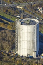Aerial photo, gasometer renovation, covered gasometer, CentrO Ferris wheel, Buschhausen,