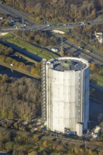 Aerial photo, gasometer renovation, covered gasometer, CentrO Ferris wheel, Buschhausen,