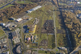 Aerial view, Landgard Cash & Carry, Hornbach Baumarkt, Poco Einrichtungsmarkt, construction site