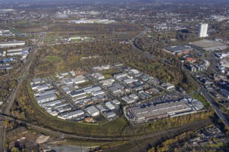 Aerial view, commercial area Am Kaisergarten, Max-Planck-Ring, Marienviertel, Oberhausen, Ruhr