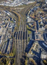 Aerial view, Oberhausen main station, city centre, Oberhausen, Ruhr area, North Rhine-Westphalia,