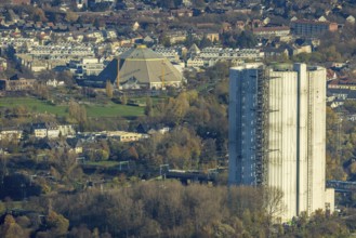 Aerial view, gasometer renovation, covered gasometer, CentrO Ferris wheel, Buschhausen, Oberhausen,