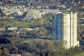 Aerial view, gasometer renovation, covered gasometer, CentrO Ferris wheel, Buschhausen, Oberhausen,