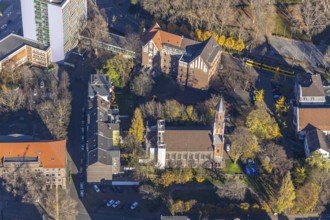 Aerial view, ChristusKirche, Hans-Böckler-Berufskolleg, city centre, Oberhausen, Ruhr area, North