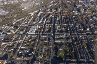 Aerial view, Oberhausen main station, city centre view, Oberhausen, Ruhr area, North