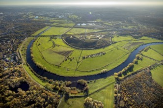 Aerial view, Styrumer Ruhrbogen, Ruhrwiesen, landfill Kolkerhofweg, city triangle